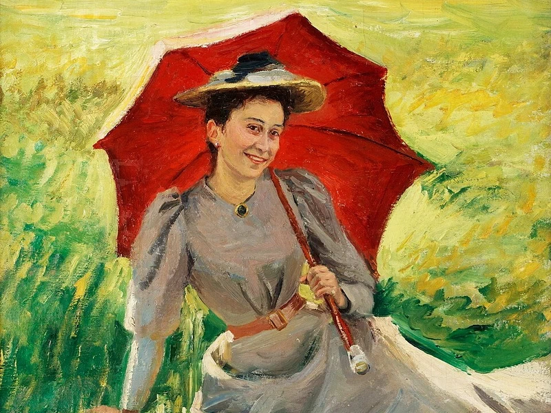 1861-Carl Ludvig Trägårdh - Signora con un parasole rosso